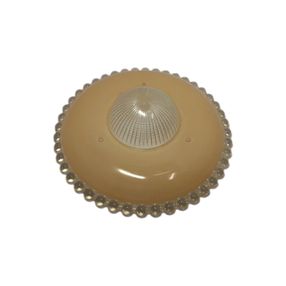 Flush Mount Ceiling Light Fixture,clear and peach color,round with beaded edge.